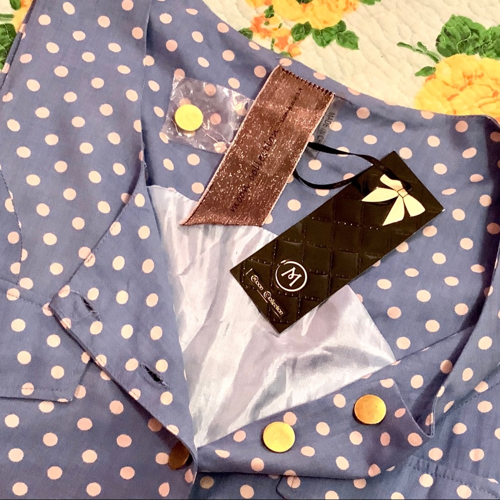 ModCloth Blue Romper Playsuit White Polka Dots L - Picture 5 of 6